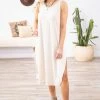 Chris & Carol Beige Rib Knit Round Neck Dress Dresses