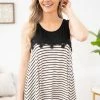 Lovely Melody Black And Ivory Stripe Tank With Lace Detail 2 Lovely Melody Black And Ivory Stripe Tank With Lace Detail