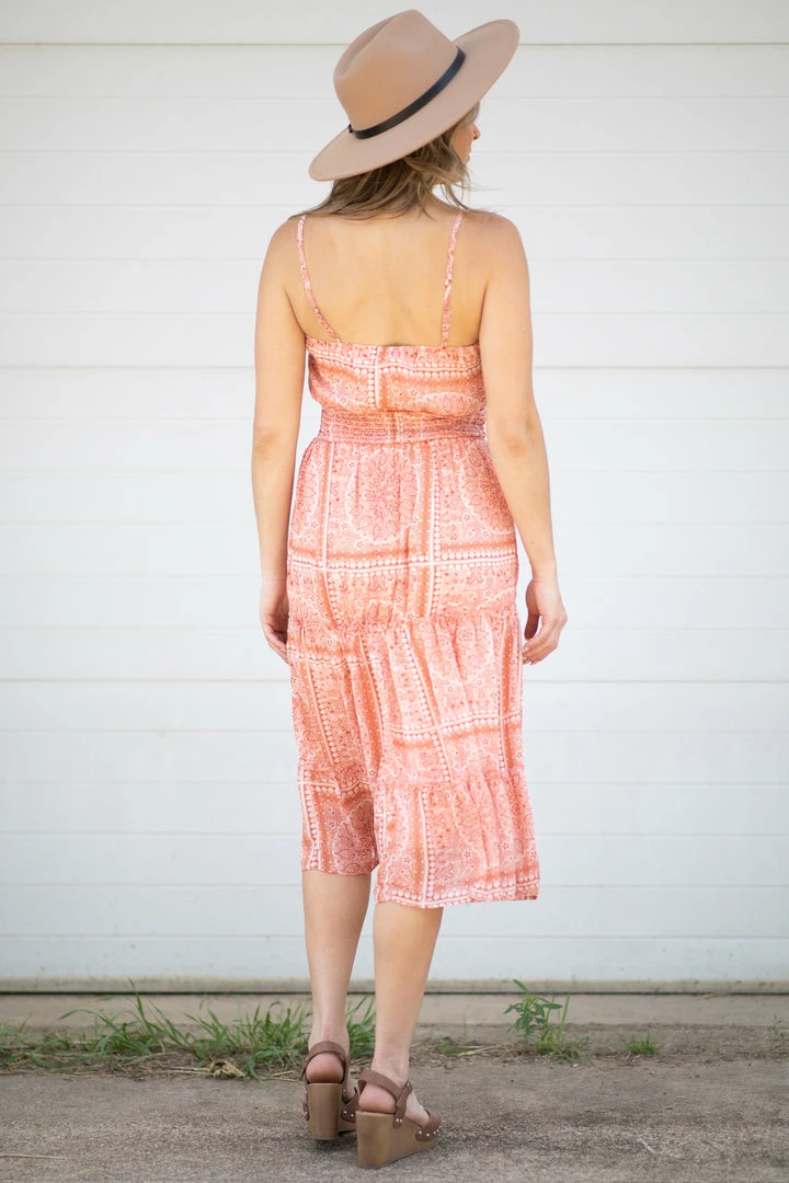 Blue B Dresses Coral Medallion Print Smocked Waist Midi Dress 5 Blue B Dresses Coral Medallion Print Smocked Waist Midi Dress