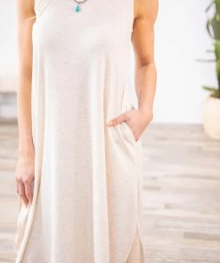Chris & Carol Beige Rib Knit Round Neck Dress Dresses