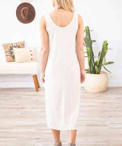 Chris & Carol Beige Rib Knit Round Neck Dress Dresses