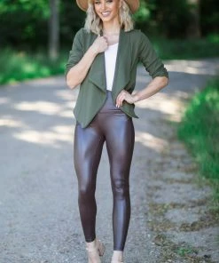 Zenana PRE-ORDER Brown Faux Leather High Rise Leggings Shipping Apx 8/5 Bottoms