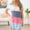 Chris & Carol Sage And Pink Colorblock Midi Dress