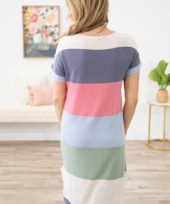 Chris & Carol Sage And Pink Colorblock Midi Dress