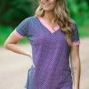 P & Rose Tops Navy And Pink Polka Dot Print V-Neck Top