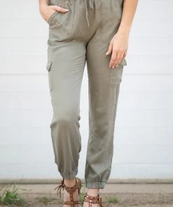 Style Melody Inc. Olive Jogger Pant With Cargo Pockets
