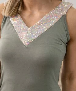 Blumin Apparel Tops Sage Sequin Trim V-Neck Tank 11 Blumin Apparel Tops Sage Sequin Trim V-Neck Tank
