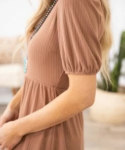 Gilli Mocha Puff Sleeve Dress Dresses