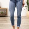 Zenana Light Wash High Rise Button Fly Fray Hem Jeans