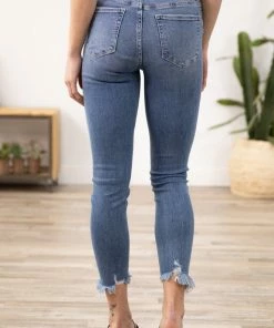 Zenana Light Wash High Rise Button Fly Fray Hem Jeans