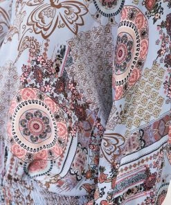 Heyson Light Blue Boho Print Smocked Waist Top LONG SLEEVES