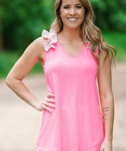 Heimish Tops Neon Pink Ruffle Floral Print Strap Tank