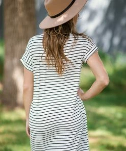 White Birch White And Black Stripe V-Neck Dress Dresses