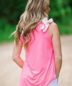 Heimish Tops Neon Pink Ruffle Floral Print Strap Tank