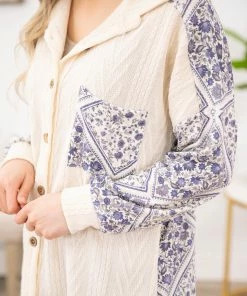 Lovely Melody Cream And Navy Floral Print Sleeve Shacket Outerwear 13 Lovely Melody Cream And Navy Floral Print Sleeve Shacket Outerwear
