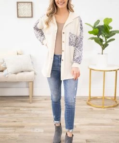 Lovely Melody Cream And Navy Floral Print Sleeve Shacket Outerwear 10 Lovely Melody Cream And Navy Floral Print Sleeve Shacket Outerwear