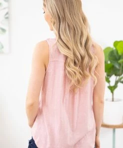 Hailey And Co TANK TOPS Blush Tank With Crochet Lace Bodice