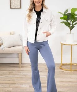 Blumin Apparel Dusty Blue Rib Knit Flare Pants Bottoms