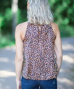 MILEY+MOLLY Black And Tan Animal Print Halter Neck Tank