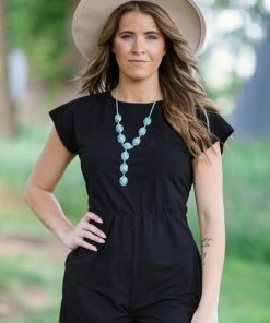 Doe & Rae Black Short Sleeve Tie Back Romper Dresses