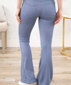 Blumin Apparel Dusty Blue Rib Knit Flare Pants Bottoms 11 Blumin Apparel Dusty Blue Rib Knit Flare Pants Bottoms