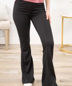 Blumin Apparel Bottoms Black Rib Knit Flare Pants
