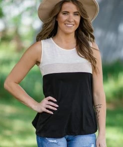 Perfect Peach Tops Black And Beige Colorblock Tank