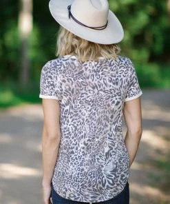 7th Ray Tan And Mocha Animal Print Short Sleeve Top Tops