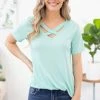 EC Collection Mint Rib Knit Criss-Cross Front Top SHORT SLEEVES