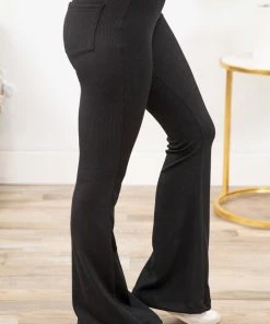 Blumin Apparel Bottoms Black Rib Knit Flare Pants