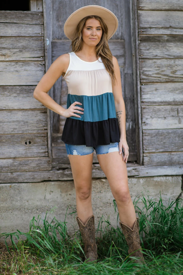 Perfect Peach Beige And Teal Colorblock Tank Tops 4 Perfect Peach Beige And Teal Colorblock Tank Tops