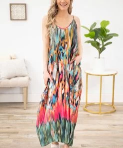 BucketList Hot Pink Multicolor Maxi Dress With Pockets