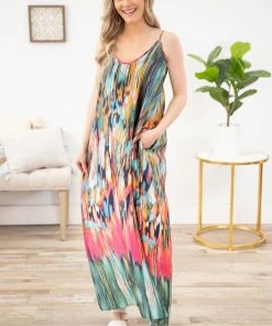 BucketList Hot Pink Multicolor Maxi Dress With Pockets