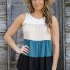 Perfect Peach Beige And Teal Colorblock Tank Tops 2 Perfect Peach Beige And Teal Colorblock Tank Tops