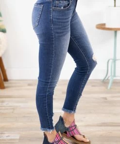 Bottoms Cello Dark Wash Distressed Fray Hem Crop Jean