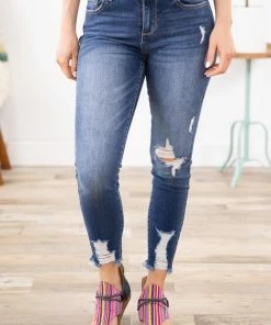 Bottoms Cello Dark Wash Distressed Fray Hem Crop Jean