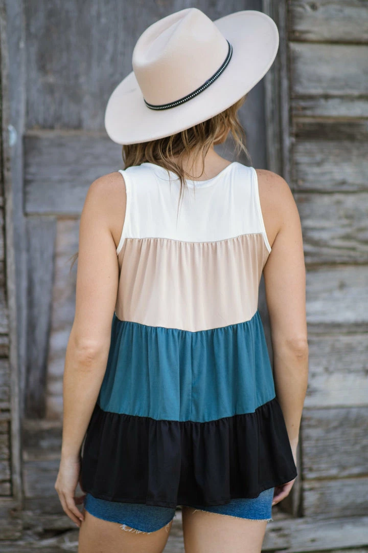 Perfect Peach Beige And Teal Colorblock Tank Tops 5 Perfect Peach Beige And Teal Colorblock Tank Tops