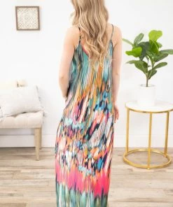 BucketList Hot Pink Multicolor Maxi Dress With Pockets