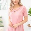 EC Collection SHORT SLEEVES Blush Rib Knit Criss-Cross Front Top