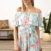Lovely Melody Turquoise And Pink Floral Ruffle Top Dress Dresses