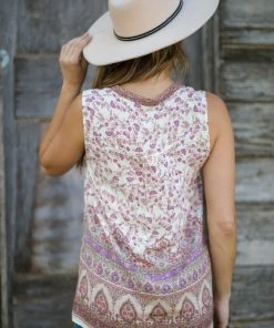 Staccato Ivory Multicolor Floral Border Print Tank Tops 7 Staccato Ivory Multicolor Floral Border Print Tank Tops