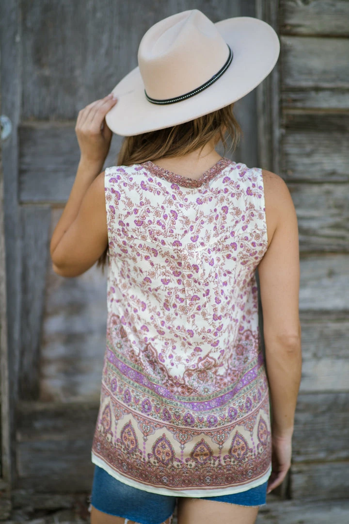 Staccato Ivory Multicolor Floral Border Print Tank Tops 5 Staccato Ivory Multicolor Floral Border Print Tank Tops