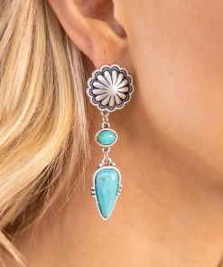 Isac Trading Accessories Turquoise And Silver Concho Stud Earrings