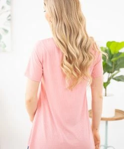EC Collection SHORT SLEEVES Blush Rib Knit Criss-Cross Front Top