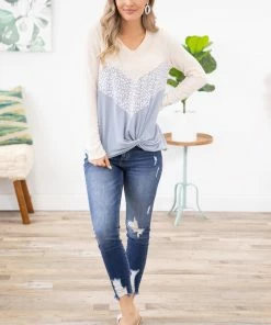Hailey And Co Pastel Blue Chevron Colorblock Top LONG SLEEVES