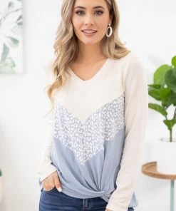 Hailey And Co Pastel Blue Chevron Colorblock Top LONG SLEEVES
