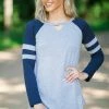 Hailey And Co Grey And Navy Varsity Stripe Sleeve Top Tops