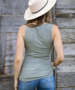 Doe & Rae Tops Sage Rib Knit Tank With V-Wire