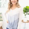 Hailey And Co Pastel Blue Chevron Colorblock Top LONG SLEEVES