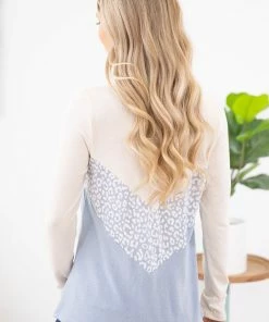 Hailey And Co Pastel Blue Chevron Colorblock Top LONG SLEEVES